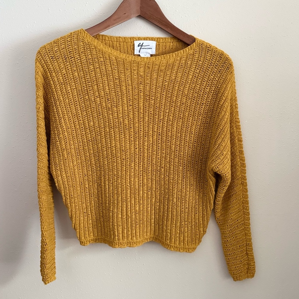 Andrea Jovine Mustard Cropped Knit Sweater Women’s Medium Textured Cotton Blend